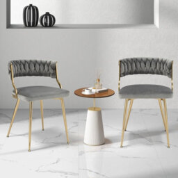 Gainoom Set Of 2 Dining Chairs Upholstered Armless Velvet Accent Chair With Woven Back - thumbnail 3