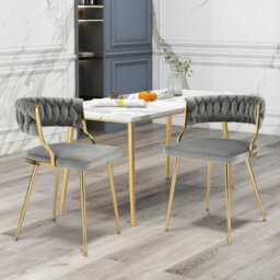 Gainoom Set Of 2 Dining Chairs Upholstered Armless Velvet Accent Chair With Woven Back - thumbnail 4