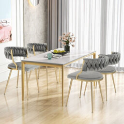 Gainoom Set Of 2 Dining Chairs Upholstered Armless Velvet Accent Chair With Woven Back - thumbnail 5