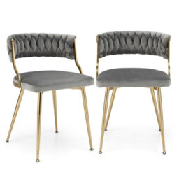 Gainoom Set Of 2 Dining Chairs Upholstered Armless Velvet Accent Chair With Woven Back - thumbnail 1