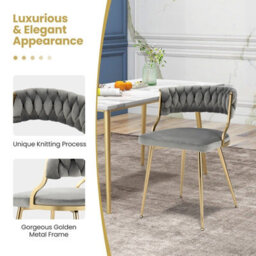 Gainoom Set Of 2 Dining Chairs Upholstered Armless Velvet Accent Chair With Woven Back - thumbnail 8