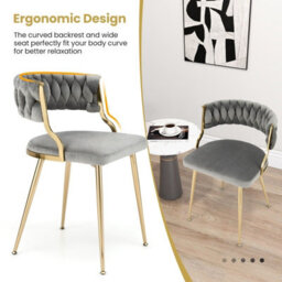 Gainoom Set Of 2 Dining Chairs Upholstered Armless Velvet Accent Chair With Woven Back - thumbnail 9