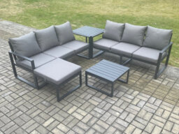 Fimous Aluminium 5 Pieces Garden Furniture Sofa Set With Cushions 7 Seater Outdoor Patio Set With Coffee Table Side Table - thumbnail 1