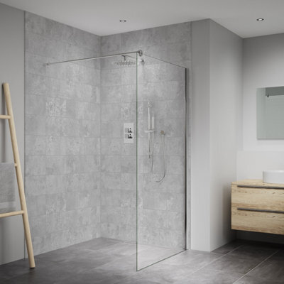 Splashwall Elite Mpc Tongue & Groove Bathroom & Wet Room Panel (H)2420mm (W)1200mm - Matt Light Grey Tile - image 1