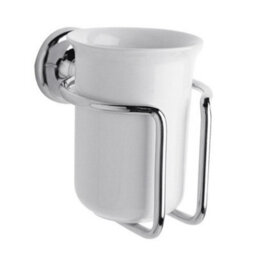 Homestylestore Wall Mounted Ceramic Toothbrush Tumbler And Chrome Holder - thumbnail 1