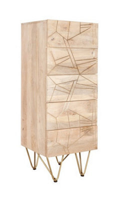 Buttercup Farm Light Gold Tall Chest Of Drawers - Solid Mango Wood - L40 X W45 X H120 Cm - image 1