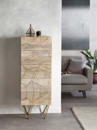 Buttercup Farm Light Gold Tall Chest Of Drawers - Solid Mango Wood - L40 X W45 X H120 Cm - thumbnail 6