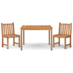 Berkfield 3 Piece Garden Dining Set Solid Wood Teak - thumbnail 2