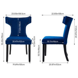 Darphe Set Of 2 Blue Velvet Dining Chairs With Wooden Legs, 58.5Cm(W) X 58Cm(D) X 90Cm(H) - thumbnail 8