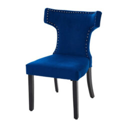 Darphe Set Of 2 Blue Velvet Dining Chairs With Wooden Legs, 58.5Cm(W) X 58Cm(D) X 90Cm(H) - thumbnail 4