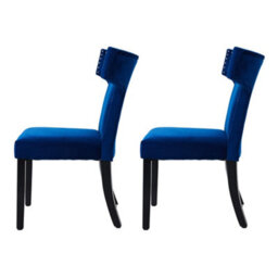 Darphe Set Of 2 Blue Velvet Dining Chairs With Wooden Legs, 58.5Cm(W) X 58Cm(D) X 90Cm(H) - thumbnail 3