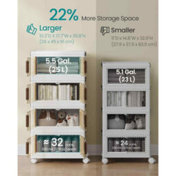 4-Tier Stackable Storage Boxes With Lid, Plastic Storage Cabinet On Wheels With Magnetic Door, White - thumbnail 3