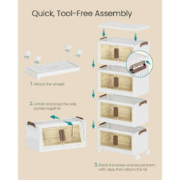 4-Tier Stackable Storage Boxes With Lid, Plastic Storage Cabinet On Wheels With Magnetic Door, White - thumbnail 4