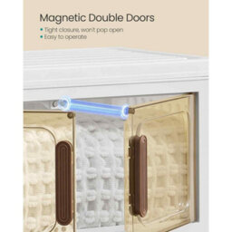 4-Tier Stackable Storage Boxes With Lid, Plastic Storage Cabinet On Wheels With Magnetic Door, White - thumbnail 5