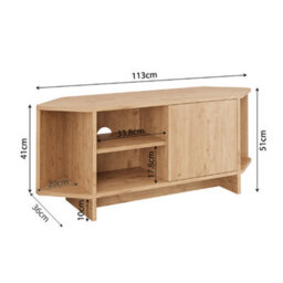 Teo Corner Tv Stand - Space-Saving Tv Unit For 43-48 Inch Tvs, Compact Media Console With Open Shelves & Cabinet (Oak) - thumbnail 5
