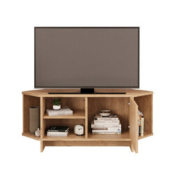 Teo Corner Tv Stand - Space-Saving Tv Unit For 43-48 Inch Tvs, Compact Media Console With Open Shelves & Cabinet (Oak) - thumbnail 3