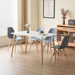 Comfy Living 5 Piece Dining Set With White Wooden Top And 4 Grey Chairs With Metal Detailing