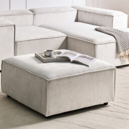 Wyld And Coco Element Off-White Corduroy Square Ottoman 86 X 86 Cm With Black Legs - thumbnail 2