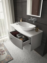 Hudson Reed Sarenna Wall Hung Rh 2 Drawer 1 Door Vanity Unit & White Marble Top, Dove Grey, 1012 X 504 X 446mm - thumbnail 3