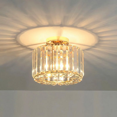 Living And Home Modern Round Crystal Shade Golden Base Mount Ceiling Light Chandelier - image 1