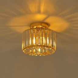 Living And Home Modern Round Crystal Shade Golden Base Mount Ceiling Light Chandelier - thumbnail 4