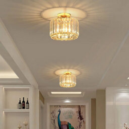 Living And Home Modern Round Crystal Shade Golden Base Mount Ceiling Light Chandelier - thumbnail 3