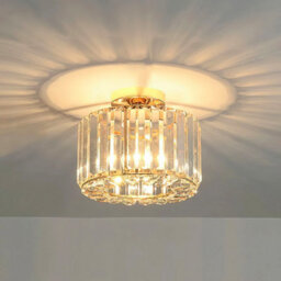 Living And Home Modern Round Crystal Shade Golden Base Mount Ceiling Light Chandelier