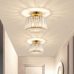 Living And Home Modern Round Crystal Shade Golden Base Mount Ceiling Light Chandelier - thumbnail 2
