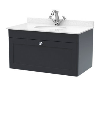 Balterley Swynnerton Traditional 1 Drawer Wall Hung Vanity Unit With Marble Basin, Dark Grey, 800mm - image 1