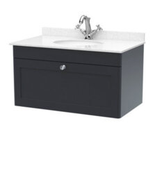 Balterley Swynnerton Traditional 1 Drawer Wall Hung Vanity Unit With Marble Basin, Dark Grey, 800mm - thumbnail 1