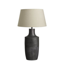 Industville Ornate Vase Table Lamp, Pewter Base, Natural Cotton Empire Large Lampshade - thumbnail 1