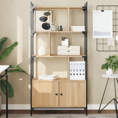 Walplus Bookcase With Doors Sonoma Oak 76.5X30X154.5 Cm Engineered Wood - image 1