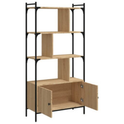 Walplus Bookcase With Doors Sonoma Oak 76.5X30X154.5 Cm Engineered Wood - thumbnail 4