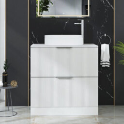 Royal Bathrooms Evora 800mm Matt White Fluted Floor Standing Countertop Vanity Unit 2 Drawer With Lyon Basin - thumbnail 1