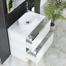 Royal Bathrooms Evora 800mm Matt White Fluted Floor Standing Countertop Vanity Unit 2 Drawer With Lyon Basin - thumbnail 3