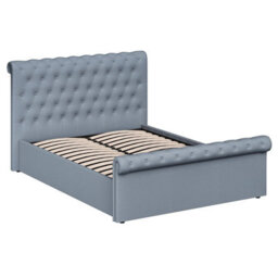 Fwstyle Abbey King Size Bed Frame Steel Grey Side Lift Ottoman Scroll Buttoned - thumbnail 4