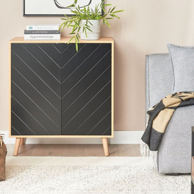 Beliani Nordic Living Sideboard Black And Light Wood 2-Door With Internal Shelf - W76 X D40 X H84Cm - image 1