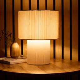 K Living Tokyo Beautifully Crafted Ivory Velvet Stripe Table Lamp - thumbnail 2