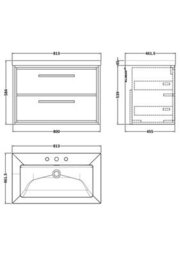 Balterley Longnor Modern Wall Hung 2-Drawer Bathroom Vanity With Fireclay Basin, Coastal Grey, 800mm - thumbnail 2