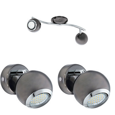 Elegant Twin Ceiling Spot Light With 2 Matching Adjustable Wall Lights In Black Nickel Chrome - image 1