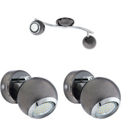 Elegant Twin Ceiling Spot Light With 2 Matching Adjustable Wall Lights In Black Nickel Chrome
