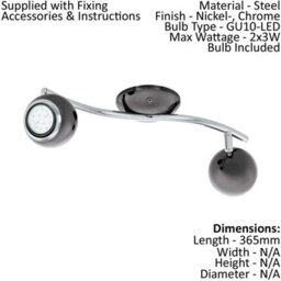Elegant Twin Ceiling Spot Light With 2 Matching Adjustable Wall Lights In Black Nickel Chrome - thumbnail 2