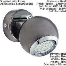 Elegant Twin Ceiling Spot Light With 2 Matching Adjustable Wall Lights In Black Nickel Chrome - thumbnail 3