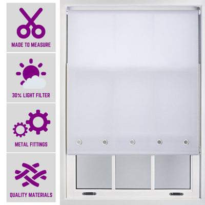White Daylight Roller Blind With Chrome Round Eyelets And Metal Fittings Cut To Size By Furnished - (W)240Cm X (L)210Cm