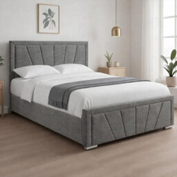 Naples Grey Upholstered Sunrise Single Bed Frame, Modern Luxury Floor-Standing Headboard & Footboard - thumbnail 2