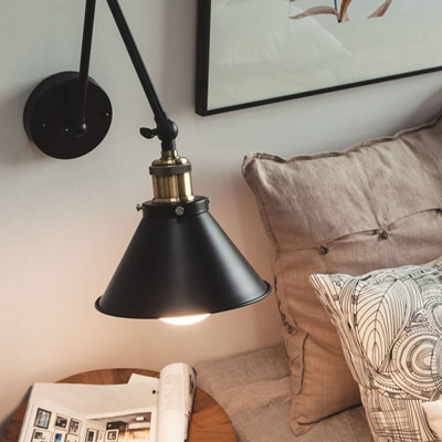 Beliani Auralux Set Of 2 Black Iron Wall Lamps With Adjustable Arms And Cone Shades - Industrial Matt Finish - image 1
