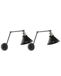 Beliani Auralux Set Of 2 Black Iron Wall Lamps With Adjustable Arms And Cone Shades - Industrial Matt Finish - thumbnail 2