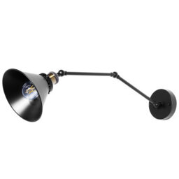 Beliani Auralux Set Of 2 Black Iron Wall Lamps With Adjustable Arms And Cone Shades - Industrial Matt Finish - thumbnail 5
