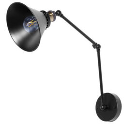 Beliani Auralux Set Of 2 Black Iron Wall Lamps With Adjustable Arms And Cone Shades - Industrial Matt Finish - thumbnail 4