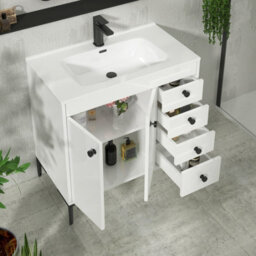 Royal Bathrooms Verona 800mm Gloss White Floor Standing Bathroom Vanity Unit 2 Door, 4 Drawer Cabinet With Ceramic Basin & Matt Black Knob - thumbnail 6